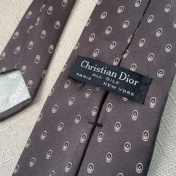 Christian Dior Men Tie ALL SILK Brown Tone Necktie CD Tie - Picture 7 of 9